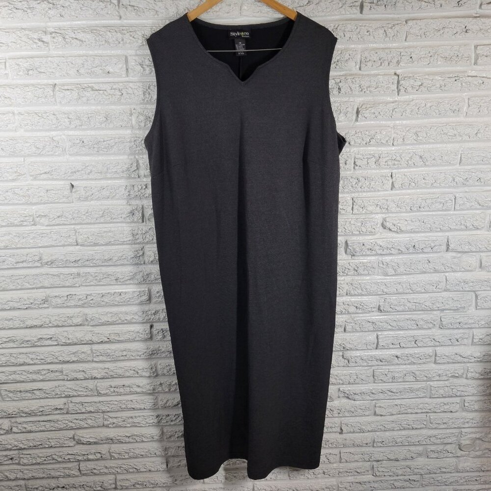 Style&co. Womens Plus 3X Gray Black Sleeveless V-Neck Midi Shift GRA74E